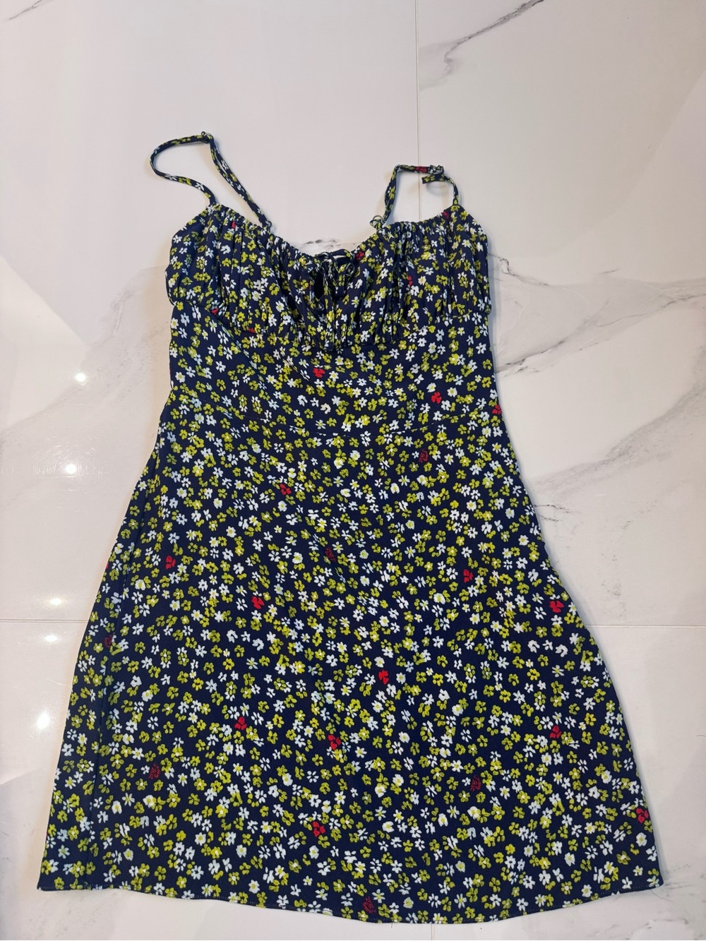Sunday Best Navy Floral Mini Dress with Yellow, White & Red Flowers